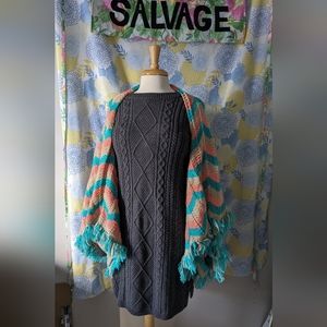 Plus Sized Drapy Sweater Shrug- Aqua + Coral Waves